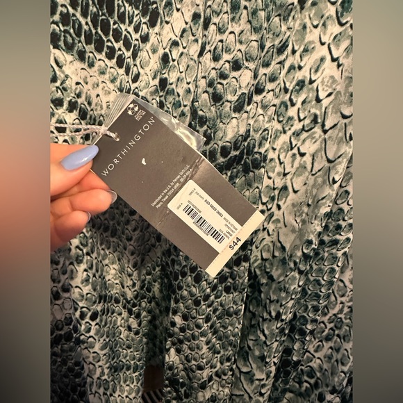 Worthington Blouse Large Blue Snake Print - Picture 3 of 5